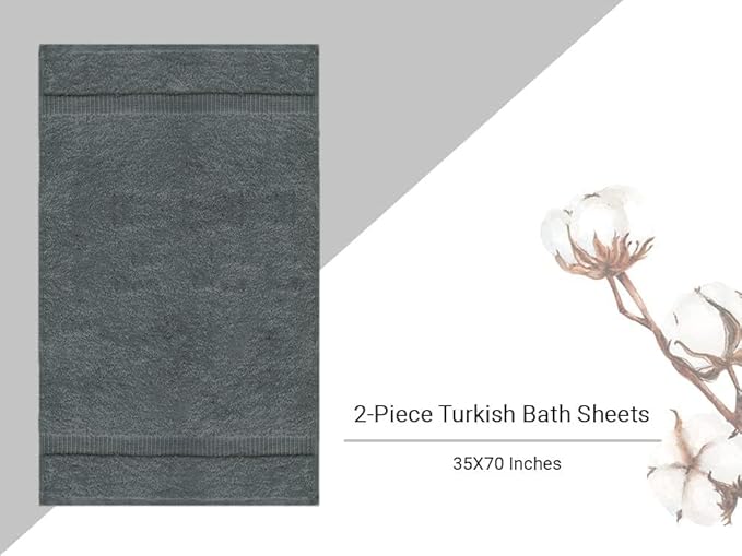 Towel Bazaar Premium Cotton Super Soft and Absorbent Turkish Towels (2-Piece Bath Sheet Towel, Dark Gray)