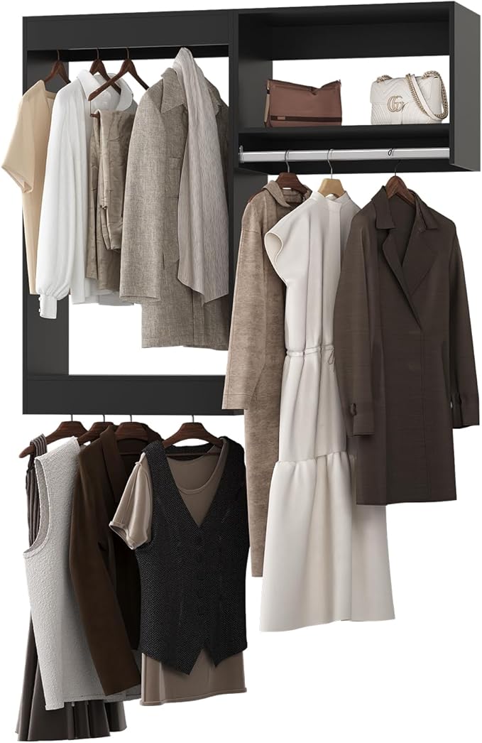 Modular Closet System, 40" Wide Closet Organizer System with Hanging, Wood Tower Closet Storage for Walk In Closets, Wall Mounted Wardrobe Organizer Kit System, Bedroom, Black