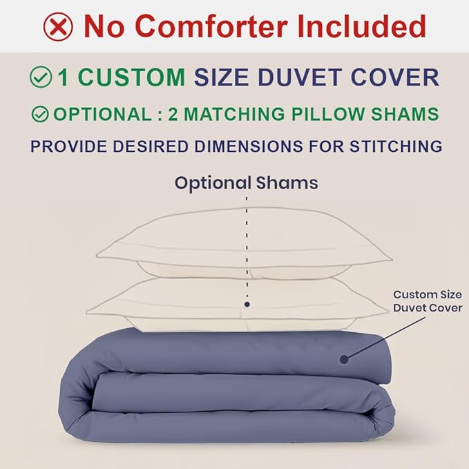 Kotton Culture Custom Duvet Cover - 100% Egyptian Cotton Sateen 600 Thread Count Soft Breathable Customizable Comforter Cover(Desired Dimensions)- Zipper Closure & 7 Internal Ties -Mediterranean Blue