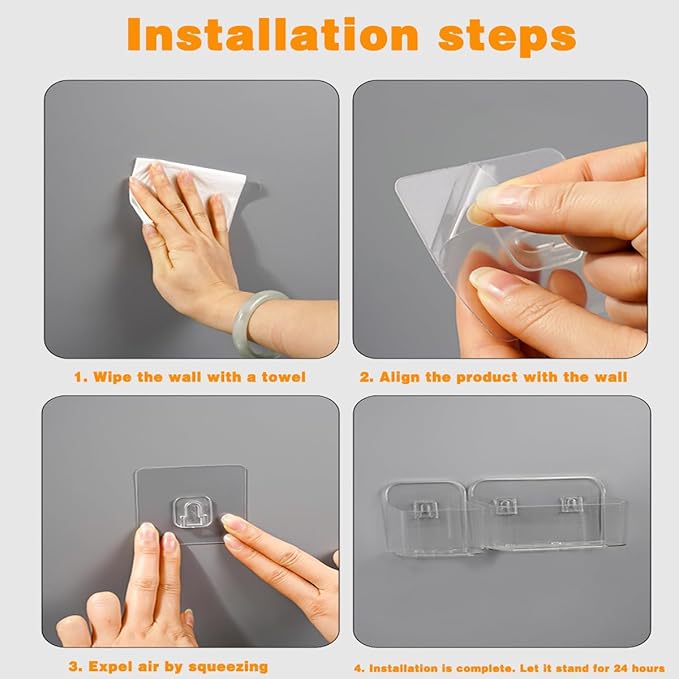Adhesive Wall Mount Organizer Box,Acrylic Shelves for Wall,No Drilling Hang Walls,with Self Adhesive Tape,Automatic Draining for Bathroom, Kitchen, Living Room - Clear (Small)