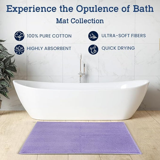Casa Lino 100% Cotton Bath Mat Set of 2 (NOT A Rug) - 34" x 22" Bathroom Floor Towels - Machine Washable, Soft, Highly Absorbent & Quick Dry Bath Floor Towel (Lavender)