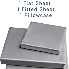 Satin Sheets Twin XL Size - 3 Pieces Luxury Silky Soft Bed Sheets, Wrinkle-Free Dark Grey Satin Silk Sheet Set with 1 Deep Pocket Fitted Sheet, 1 Flat Sheet, 1 Pillow case
