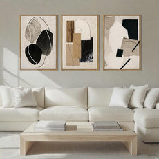 BINCUE Abstract Modern Wall Art Decor Framed Neutral Painting Prints Artwork for Living Room Bedroom 16x24 Inch Set of 3