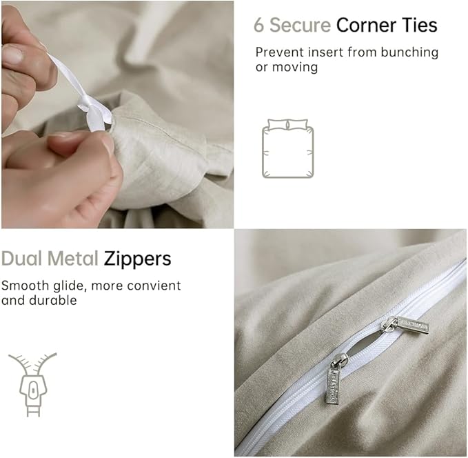 JELLYMONI Cotton Duvet Cover King Size - 100% Washed Cotton Comforter Cover, 3 Pieces Lightweight Soft Bedding Set with Zipper Closure (Linen Grey, King 104"x90")