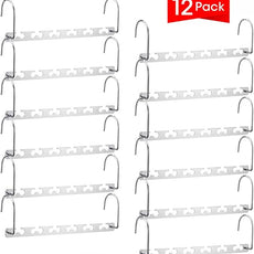 Meetu Space Saving Multifunctional Clothes Hangers - Stainless Steel 6X2 Slots Magic Cascading Hanger - Updated Hook Design Closet Organizer (Pack of 12)