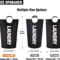 Caroeas 100L Laundry Basket,Large Laundry Hamper, Laundry Bag with Padded Handles, Clothes Hamper Stands Up Well, Collapsible Free Standing Easy Storage Washing Bin (Black,100L)