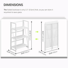 4NM No Assembly Folding Bookshelf Storage Shelves 3 Tiers Vintage Bookcase Standing Racks Study Organizer Home Office (All White)