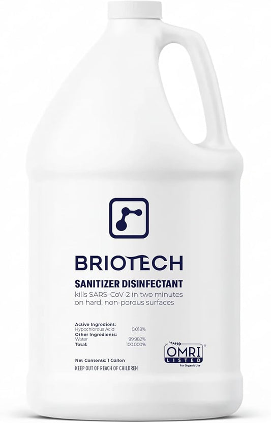 BRIOTECH Sanitizer Disinfectant Hypochlorous, Kill 99.99% of Viruses & Bacteria, Control Mold, Eliminate Odor, Gentle for Nursery & Play Rooms, Food Contact Surface Sanitizer, 1 Gallon Refill
