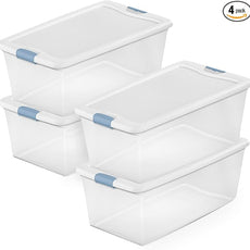Sterilite 4-Pack Latching Box, Under Bed Storage Bins with Lids, Clear Plastic, 106 Quart - Heavy-Duty Organizing Containers for Closet, Bathroom, and Office