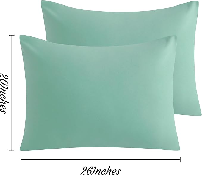 NTBAY Standard Pillow Cases Set of 2, 2 Pack Brushed Microfiber 20x26 Pillow Cases, Soft, Wrinkle, Fade, Stain Resistant Mint Green Pillow Cases with Envelope Closure, 20x26 Inches, Mint Green