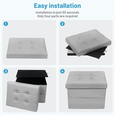 Storage Ottoman Foot Rest Stool, Small Leather Storage Ottomans Bench, Folding Footstool with Side Pockets, Foot Rest Under Desk for Living Room Bedroom, 17x13x13 in, Grey