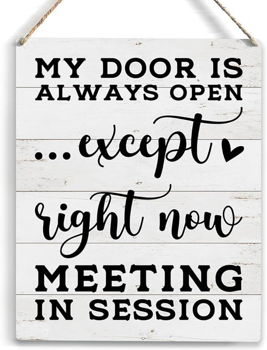 Office Door Hanger, Meeting in Session Sign, Office Door Do Not Disturb Sign, Wooden Hanging Plaque 10 x 8 Inch, For Office Bedroom Living Room Home Decor Gifts
