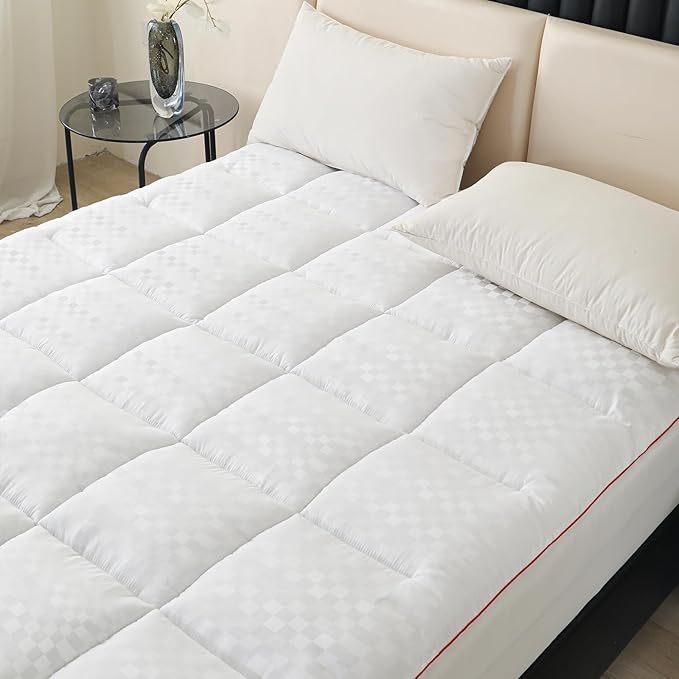 Full Size Mattress Toppers, Mattress Pad Cover for Back Pain,Cooling Mattress Protector with 8-15" Inch Deep Pocket,Quilted Overfilled Down Alternative Filling 54x75 inch, White