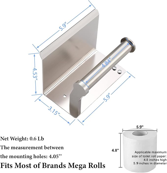 Toilet Paper Holder with Shelf - 3M Self Adhesive Tissue Towel Dispenser or Wall Mounted Toilet Paper Roll Holder - Rustproof Bathroom Phone Holder Tissue Holder Brushed Nickel