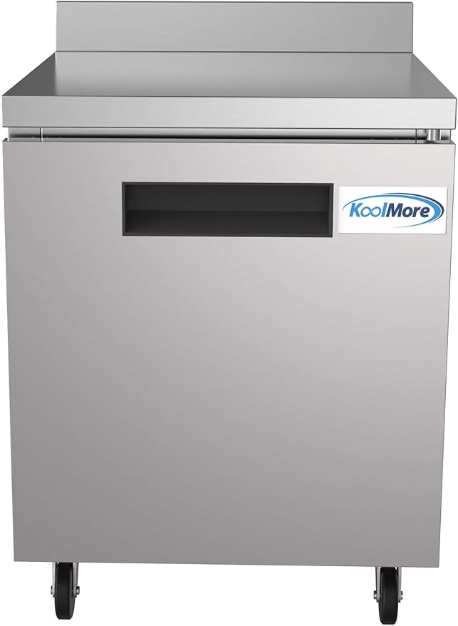 KoolMore 27" Stainless Steel Worktop Commercial Refrigerator with 3 1/2 Backsplash - 6.3 cu.ft, RWT-1D-6C