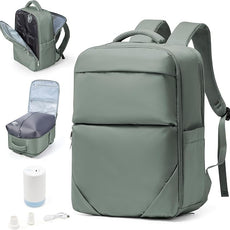 Vacuum Backpack Travel for Women Men, Travel Backpack with Vacuum System, Small Compression Backpacks Flight Approved, Travel Vacuum Bags with 14inch Laptop Compartment, Contain Pump, Green