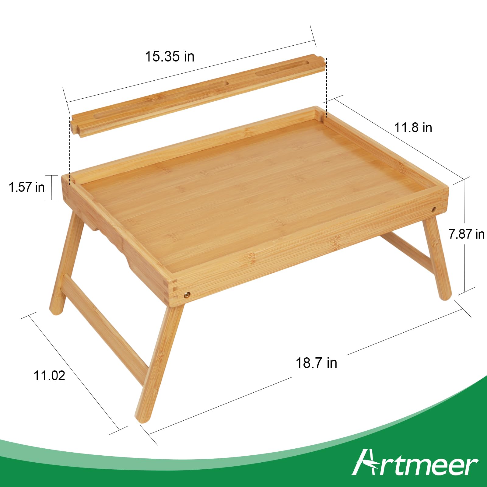 Bed Tray Table with Handles Folding Legs Bamboo Breakfast Food Tray with Media Slot for Platters,Laptop Desk,Snack,TV Tray Kitchen Serving Tray Dormly