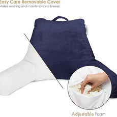 Nestl Reading Pillow with Shredded Memory Foam, Designed for Sitting Up in Bed and Couch, Back and Arms Adjustable Support for Adult & Teens Backrest Pillows for Reading, with Washable Cover Navy Blue