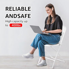 6 Pack White Folding Chairs, Portable Stackable Commercial Foldable Chair, Indoor Outdoor Plastic Folding Chair for Events/Office/Home/Wedding/Party, 400lbs Capacity