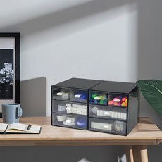 Desk Organizer with Drawer, Desk Storage Box, Plastic Office Stationery Supplies Organizers, Desktop Organizer for Office School Home (4 drawer, Black)