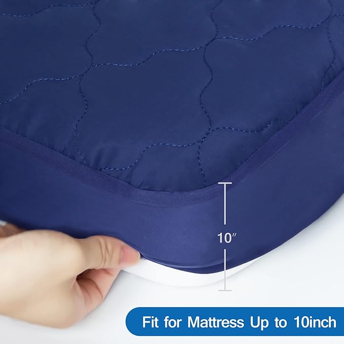 Cot Mattress Pad Protector Waterproof, Quilted Cot Size Mattress Cover 30" X 75" X 10" Fitted for Narrow Twin/Camp Bunk/Rvs Bunk/Guest Beds, Deep Pocket Mattress Topper, Navy (Cover Only)