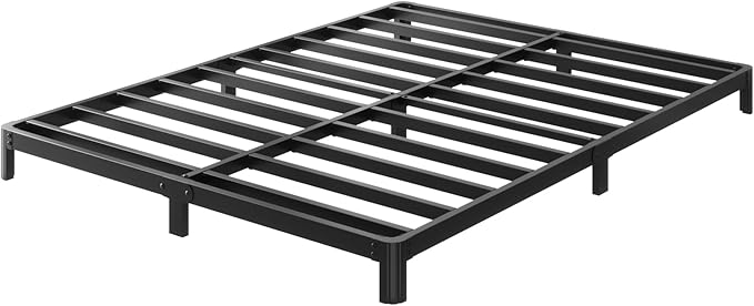 6 Inch Low Profile Queen Bed Frame Rounded Corner No Box Spring Needed, Heavy Duty Metal Queen Size Platform Bed Frame, Easy Assembly, Noise Free, Black