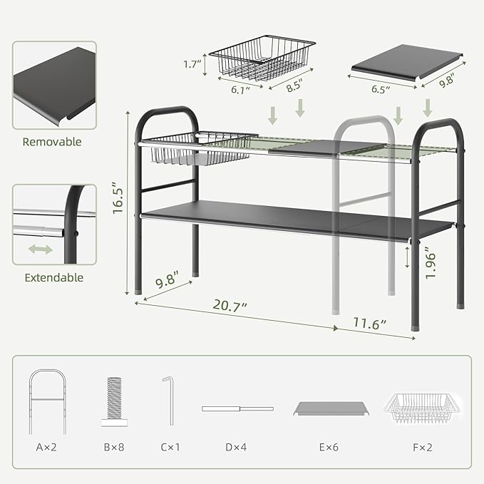 NETEL Under Sink Organizers and Storage, 2 Tier Expandable Under Cabinet Organizer Shelf with 2 Baskets and 6 Panels, Expandable Shelf for Cupboard, Kitchen, Bathroom, Shoe Storage Rack