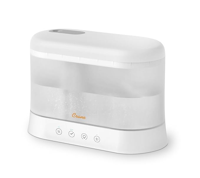 Crane 1.9 Liter Top Fill Cool Mist Humidifier & Essential Oil Diffuser, Whisper-Quiet, 15-Hour Run Time, Night Light, Small Room Air Humidifier, Humidifiers For Bedroom Kids