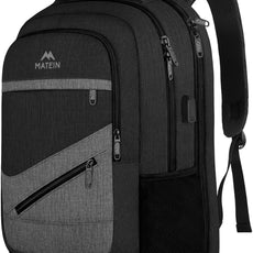 MATEIN 17 Inch Backpack for Men, Professional Work Office Laptop Backpack with USB Charging Port & Trolley Sleeve, Water Resistant Large College Daypack Travel Carry On, Black Grey
