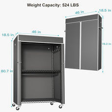 FUTASSI Black Clothing Rack with Dark Gray Cover, P1C Plus Rolling Closet with Wheels, Metal Garment Rack for Hanging Clothes, Clothing Storage Wardrobe, 46