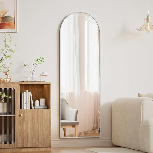 BEAUTYPEAK 14" x 48" Adjustable Height Over The Door Mirror, Arch Full Length Hanging Door Mirror with Shatterproof Tempered Glass Aluminum Alloy Frame for Bedroom, Living Room, Bathroom, Dorm, Silver