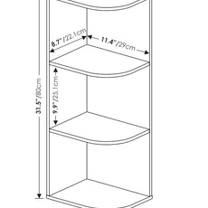 Furinno PASIR Book Shelf, 3-Tier Corner Bookshelf, Open Shelves Bookcase 9.3 x 12 x 31.5, for Living Room, Bedroom, Home Office, French Oak