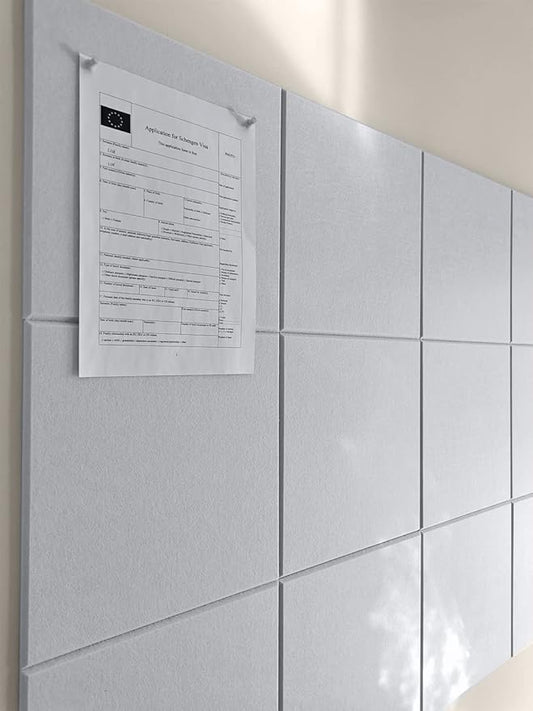 Felt Wall Tiles | Large Cork Board Alternative | Aesthetic Felt Bulletin Board for Office, Home & Classroom | Large Cork Boards for Walls Pinboard (12-Pack) | Gray White
