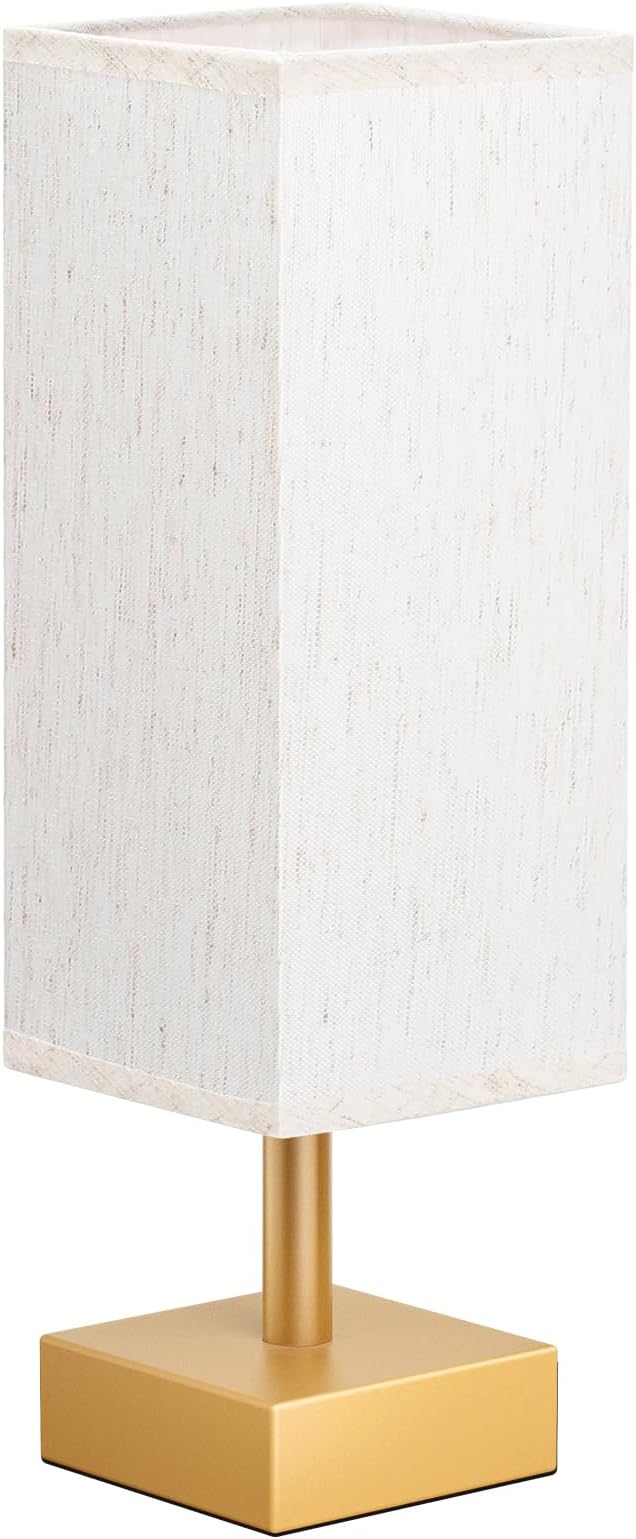 aooshine Gold Small Table Lamp - Bedside Lamp for Bedroom, Minimalist Nightstand Lamp with Square Fabric Shade, Desk Lamp for Kids Room Dorm