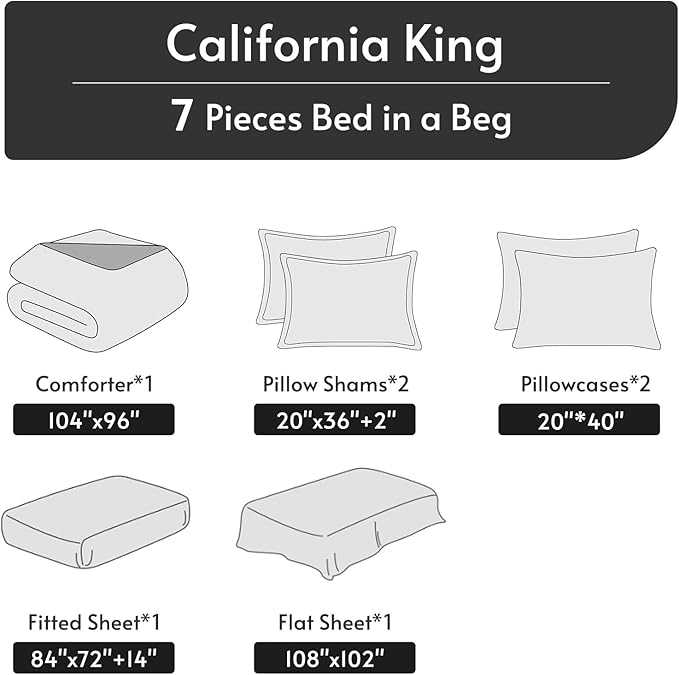 MUXHOMO 7 Pieces California King Comforter Set, Reversible Bed in a Bag Cal King Size, All Season Bedding Set with Comforter, Flat Sheet, Fitted Sheet, Pillowcases & Shams, Sage Green & Beige