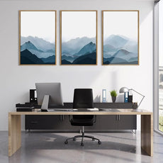 BINCUE Large Blue Mountain Wall Art Fog Blue Ridge Mountains Artwork for Living Room Bedroom Office 24x36 Inch Set of 3
