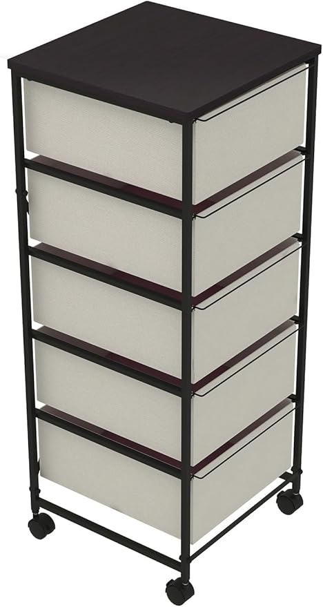 Small Cabinet with Drawers Rolling 5 Drawer Mobile File Cabinet for Home Office Storage and Organization, Fabric Vertical Under Desk Storage for A4/Letter Files(