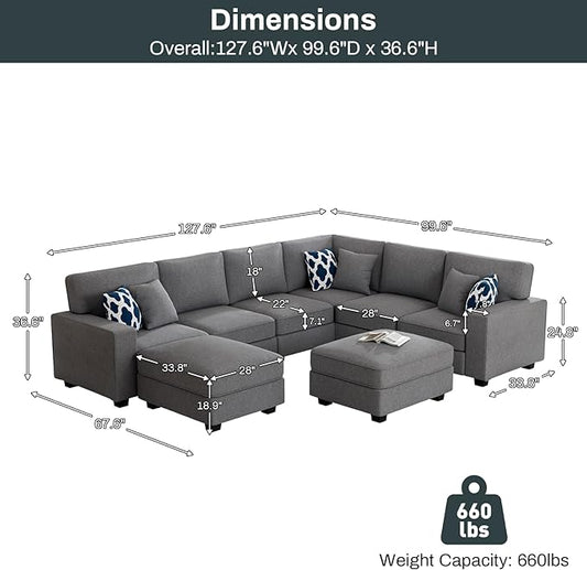 Legend Vansen Modular Sectional Sofa U Shaped Couch with Ottoman Modern Reversible Corner Sectional Couch for Living Room (Dark Grey, U Shaped Sofa-3)