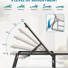 Foldable Pool Lounge Chairs, Aluminum Chaise Lounge Outdoor with 5 Positions Recliner - Free Assembly - Patio Lounge Chair for Poolside, Beach (Khaki)
