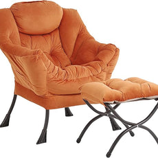 Lazy Chair and Ottoman, Large Accent Lounge Chair with Armrests and a Side Pocket, Modern Leisure Upholstered Sofa Reading Armchair with Footrest for Bedroom, Living Room, Dorm Rooms, Office