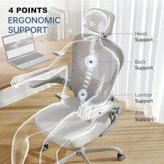 Office Chair Ergonomic Desk Chair, 330LBS Capacity, High Back Computer Chair for Long Hours Comfortable, Rolling Swivel Executive Task Chair for Home Office with Flip-up Armrests（Grey）