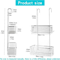 YQh Stainless steel double-layer shower rack, shower room hanging bathroom organizer, storage rack installed on the hanging bar or door, can store shampoo, hair conditioner, shower gel (double)