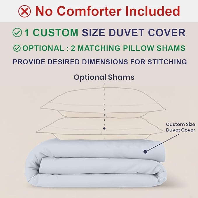 Kotton Culture Custom Duvet Cover - 100% Egyptian Cotton Sateen 600 Thread Count Soft Breathable Durable Customizable Comforter Cover(Desired Dimensions)- Zipper Closure & 7 Internal Ties - Sky Blue