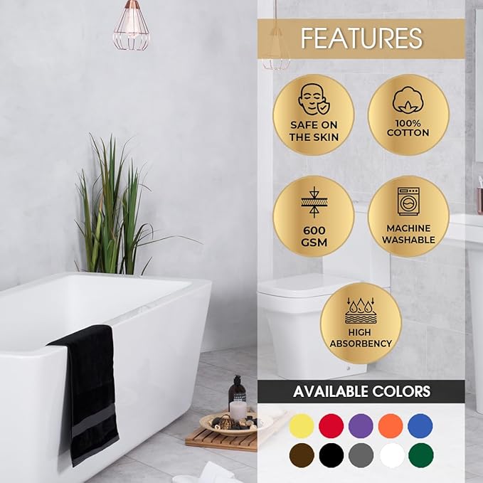Ample Decor Bathroom Towel Set of 6-2 Hand Towel, 2 Bath Towel, 2 Wash Cloths - 600 GSM 100% Cotton - White