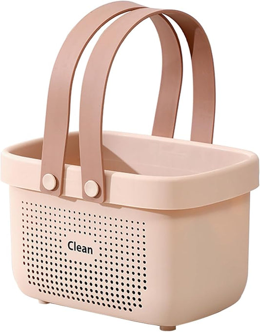 JiatuA Plastic Storage Basket with Handle Portable Shower Caddy Tote Organizer Basket Bin for Bathroom Kitchen Dorm Room Bedroom, Small Pink