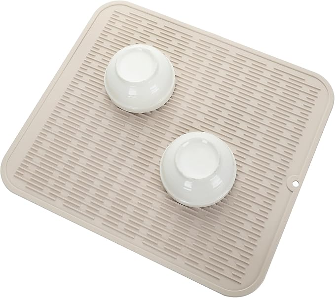 Silicone Dish Drying Mat for Multiple Usage,Easy clean,Eco-friendly,Heat-resistant Silicone Mat for Kitchen Counter or Sink,Refrigerator or Drawer Liner Tapioca 2XL 24 inches x 18 inches