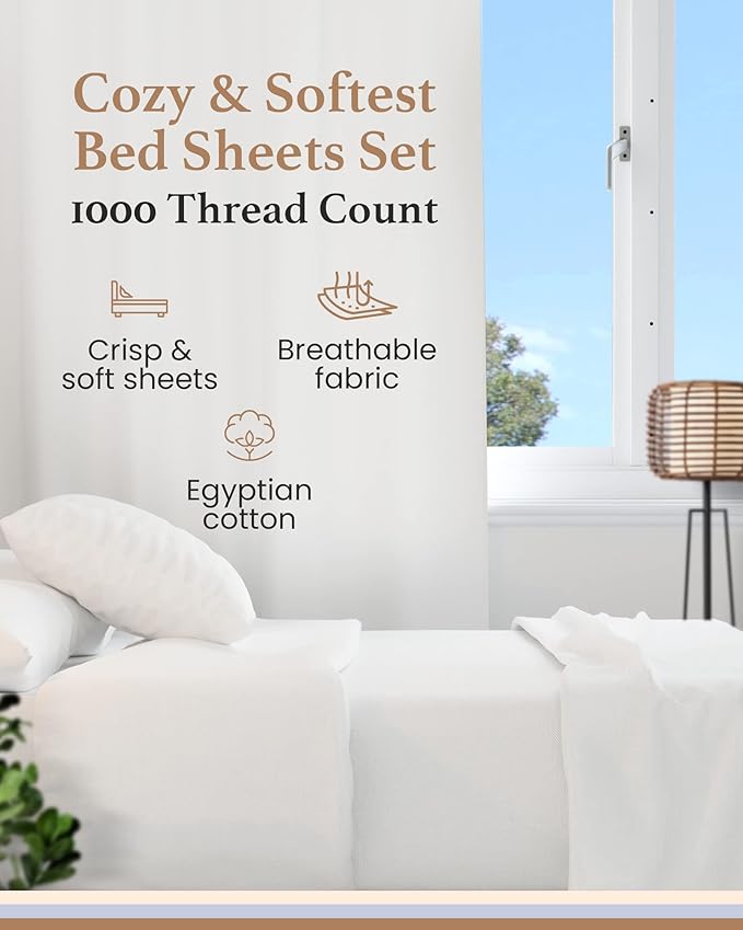 Good Sleep Bedding 100% Egyptian Cotton Sheets Queen Size - 4 Pc Queen Sheet Set, Sateen Weave, Bed Sheets, 16" Deep Pocket Sheets - White GoodSleepBedding