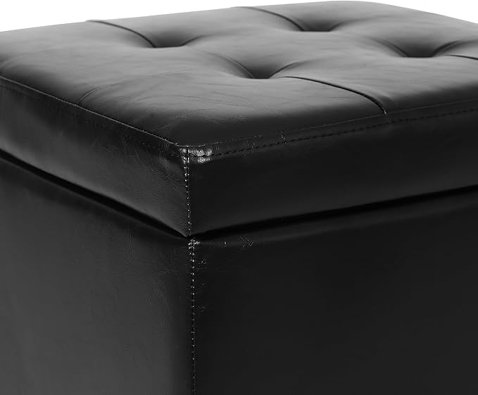 Ottoman with Wheels, 17 Inch Ottoman Footstool with Wheels, Small Square Faux Leather Ottomans Foot Rest Black Rolling Storage Bench, Hassocks and Ottomans, Footstools for Living Room