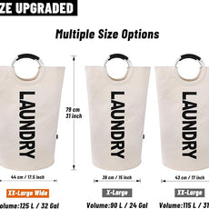 Caroeas 125L Laundry Basket,Large Laundry Hamper, Laundry Bag with Padded Handles, Clothes Hamper Stands Up Well, Collapsible Free Standing Easy Storage Washing Bin (Beige,125L)