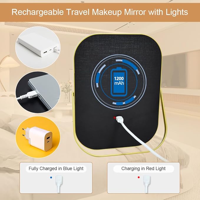 Rechargeable Vanity Mirror with Lights, Lighted Makeup Mirror with Lights,Smart Touch Control Dimmable 3 Modes Light